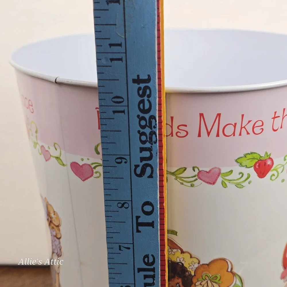 Strawberry Shortcake Wastebasket Vintage Trash Can Storage Basket Pink White 10